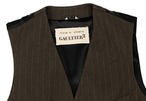 GAULTIER Wool Stripe Vest Brown Size 50