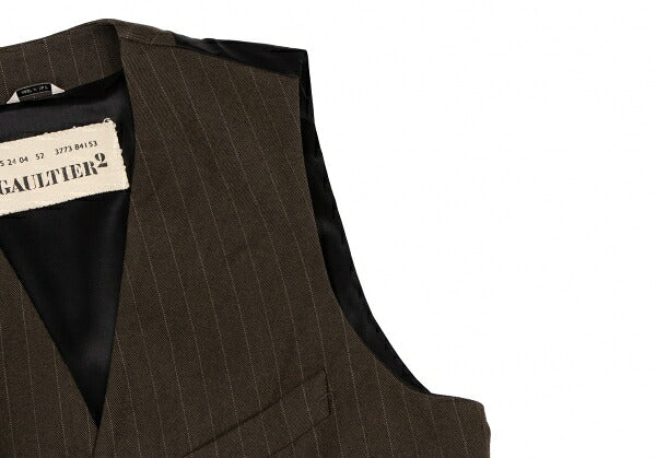 GAULTIER Wool Stripe Vest Brown Size 50