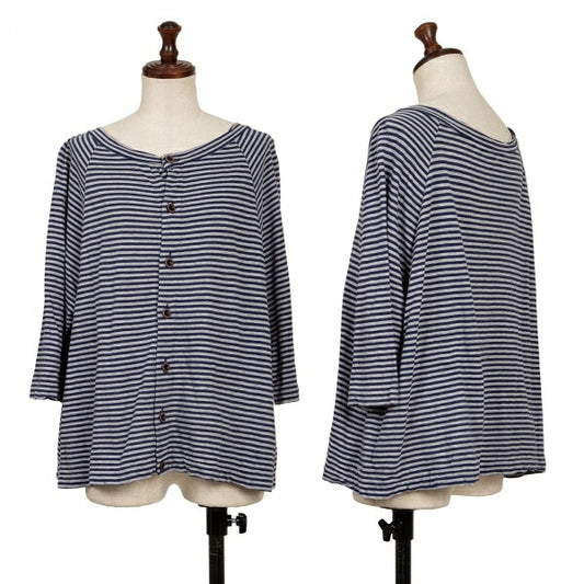 45rpm Cotton Border Raglan Cardigan Navy Gray Size 2