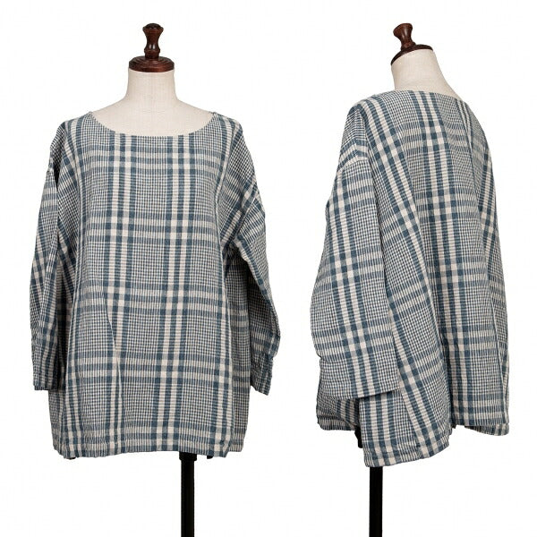 45rpm 45R Linen Check Wide Box Blouse Blue Size 0