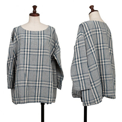 45rpm 45R Linen Check Wide Box Blouse Blue Size 0