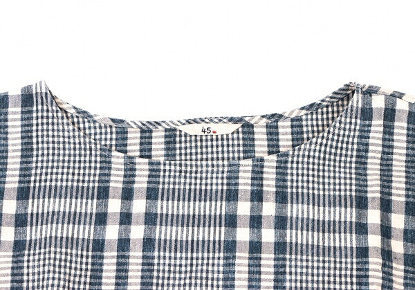 45rpm 45R Linen Check Wide Box Blouse Blue Size 0