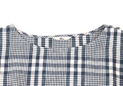 45rpm 45R Linen Check Wide Box Blouse Blue Size 0