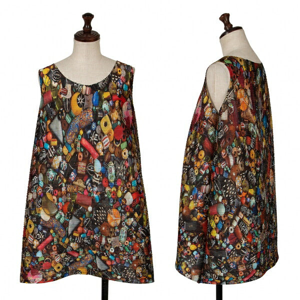 PLEATS PLEASE Afghan Bead Print Polyester Tunic Multi Blouse Size 3