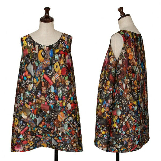 PLEATS PLEASE Afghan Bead Print Polyester Tunic Multi Blouse Size 3