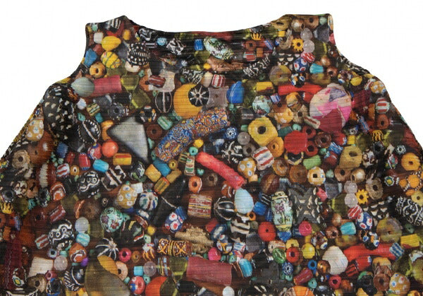 PLEATS PLEASE Afghan Bead Print Polyester Tunic Multi Blouse Size 3