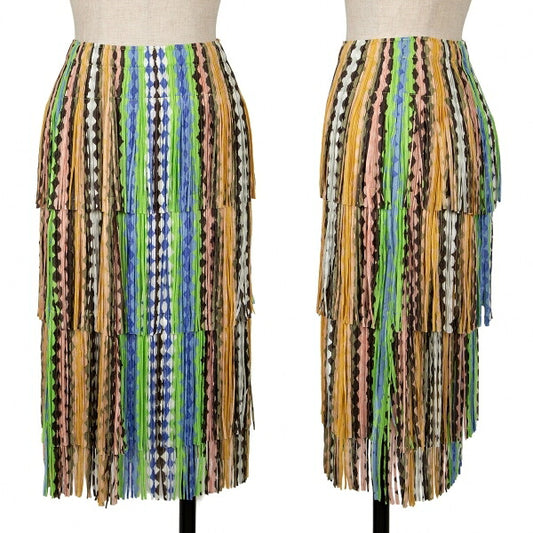 PLEATS PLEASE Polyester Colorful Fringe Skirt Multi Size 1