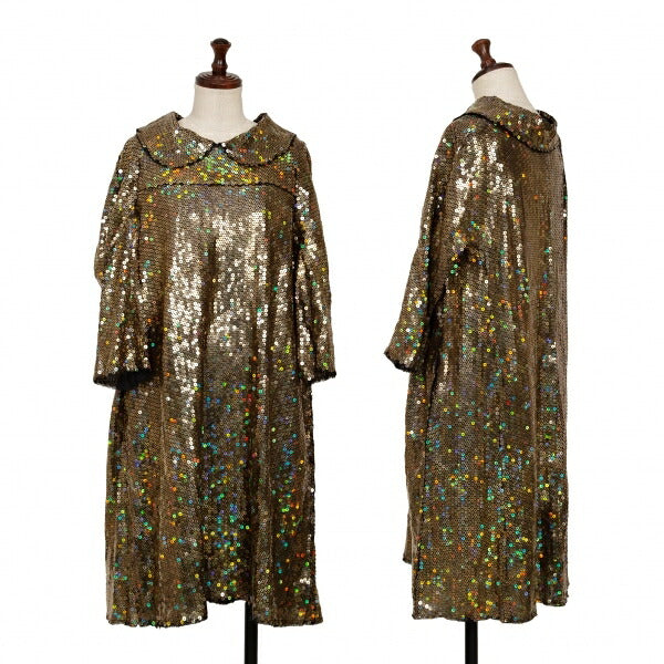 COMME des GARCONS All Sequin Round Collar Dress Gold Size S