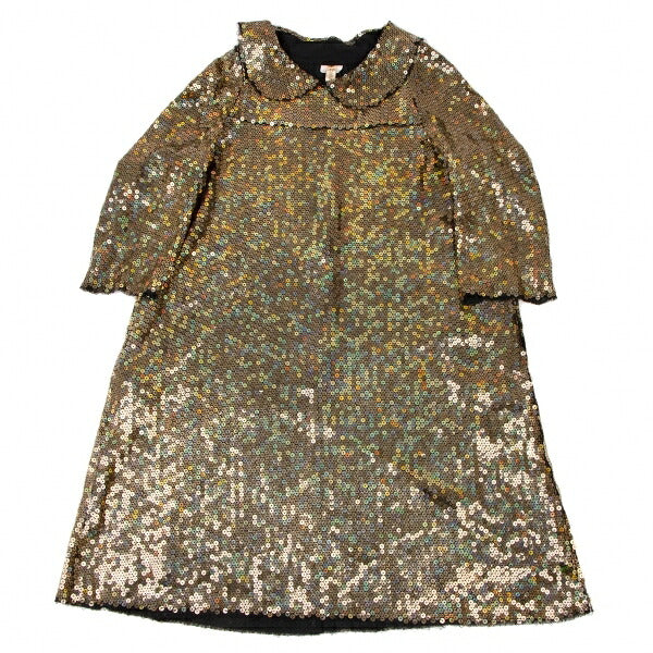 COMME des GARCONS All Sequin Round Collar Dress Gold Size S