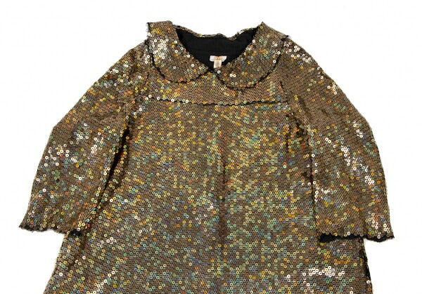 COMME des GARCONS All Sequin Round Collar Dress Gold Size S
