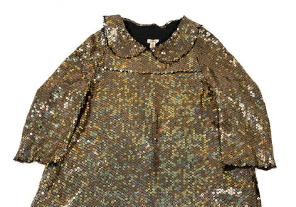COMME des GARCONS All Sequin Round Collar Dress Gold Size S