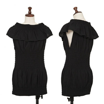ISSEY MIYAKE me Cotton Frill Neck Tank Top Black Size F