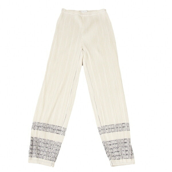 PLEATS PLEASE Native Print Cuffed Ivory/Dark Green Pants Size 1