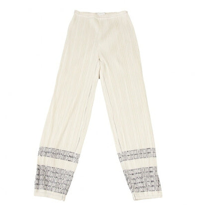 PLEATS PLEASE Native Print Cuffed Ivory/Dark Green Pants Size 1