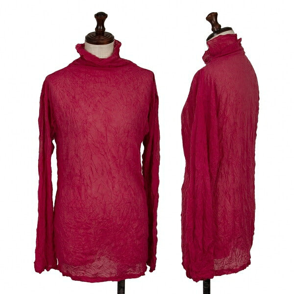 ISSEY MIYAKE Wrinkled High Neck Long Sleeve Pink Size M