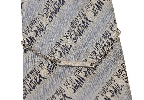 Jean Paul GAULTIER HOMME Gray Silk Chain Logo Jacquard Tie