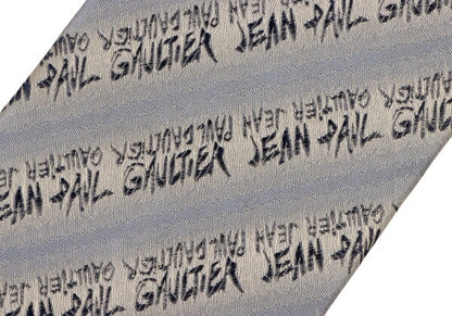 Jean Paul GAULTIER HOMME Gray Silk Chain Logo Jacquard Tie