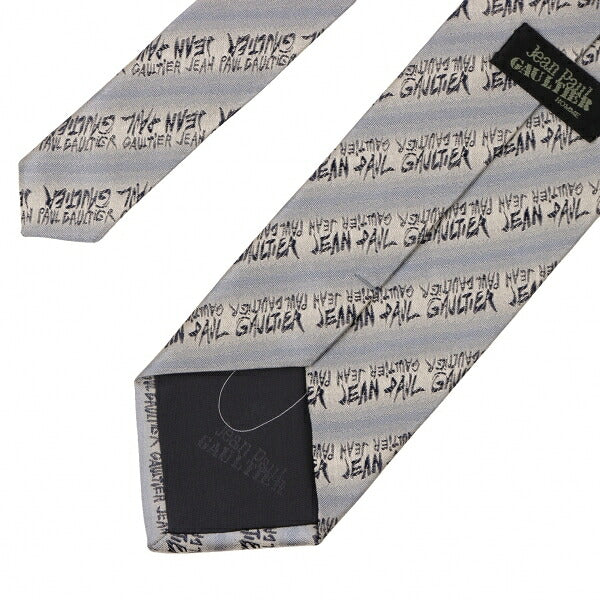 Jean Paul GAULTIER HOMME Gray Silk Chain Logo Jacquard Tie