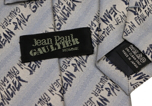 Jean Paul GAULTIER HOMME Gray Silk Chain Logo Jacquard Tie