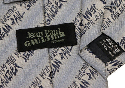 Jean Paul GAULTIER HOMME Gray Silk Chain Logo Jacquard Tie