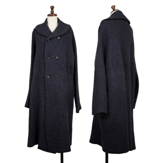 45rpm Wool Alpaca Shawl Collar Twill Knit Coat Navy Size 0
