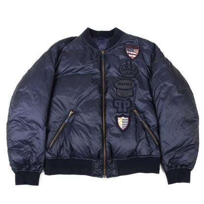 Papas Nylon Back Logo Zip Down Jacket Navy Size 46S