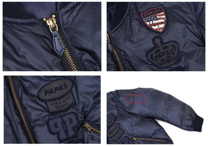 Papas Nylon Back Logo Zip Down Jacket Navy Size 46S