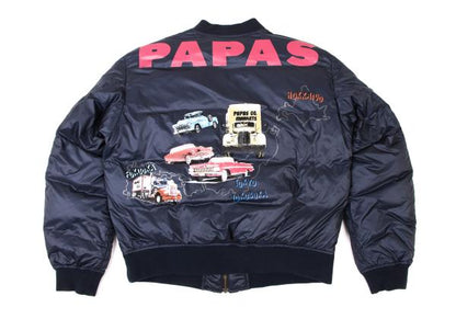 Papas Nylon Back Logo Zip Down Jacket Navy Size 46S