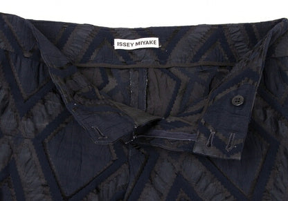 ISSEY MIYAKE Diamond Pattern Nylon Poly Navy Gray Pants Size 2