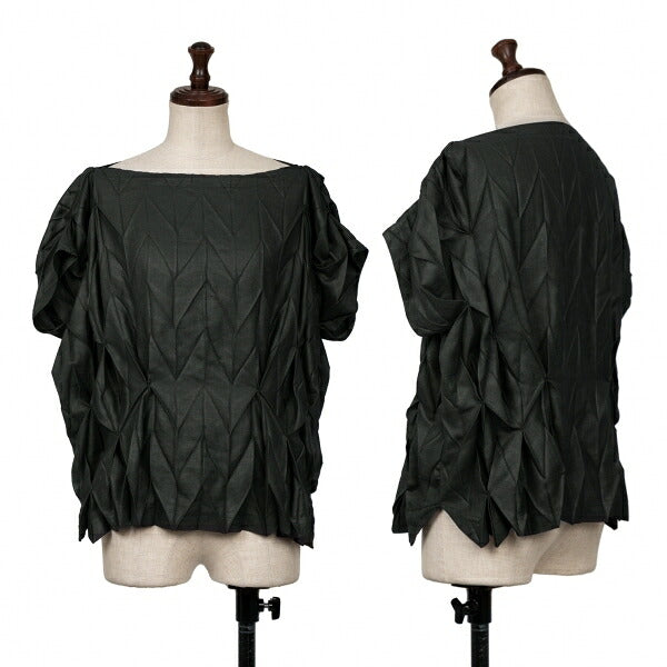 ISSEY MIYAKE FETE Pleated Boat Neck Tank Top Black Size 2