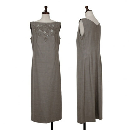 YOSHIE INABA Beaded Sleeveless Dress Gray Size 9