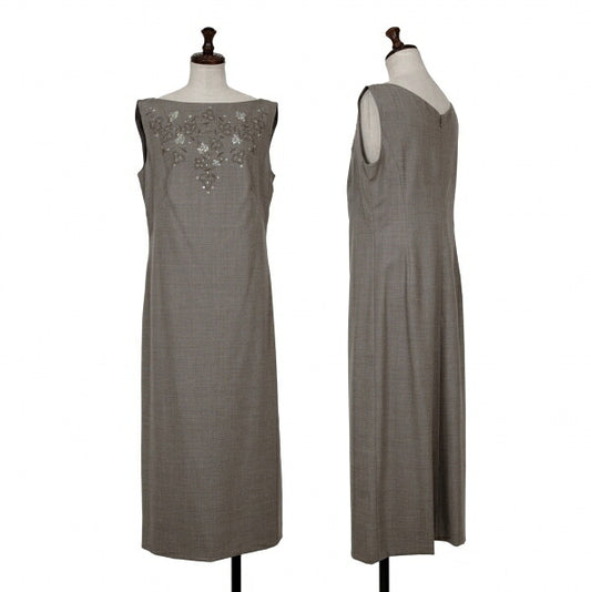 YOSHIE INABA Beaded Sleeveless Dress Gray Size 9