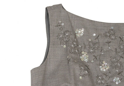 YOSHIE INABA Beaded Sleeveless Dress Gray Size 9