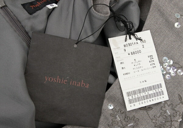 YOSHIE INABA Beaded Sleeveless Dress Gray Size 9