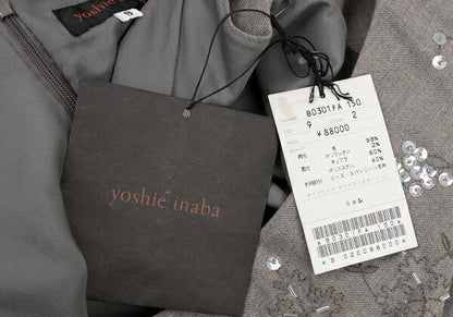 YOSHIE INABA Beaded Sleeveless Dress Gray Size 9