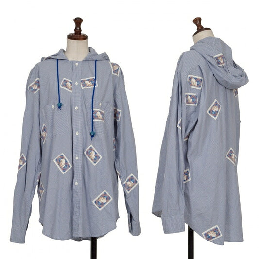 PINK HOUSE Dog Patch Gingham Hooded Shirt Blue Size L