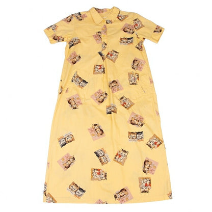 PINK HOUSE Cat Print Pullover Short Dress Yellow Size L