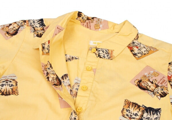 PINK HOUSE Cat Print Pullover Short Dress Yellow Size L