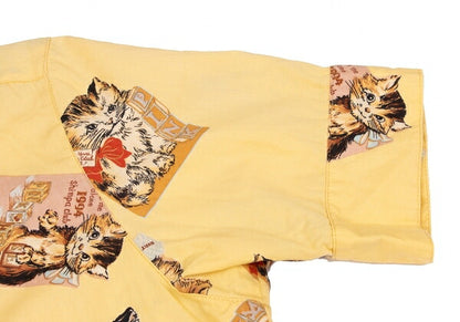 PINK HOUSE Cat Print Pullover Short Dress Yellow Size L
