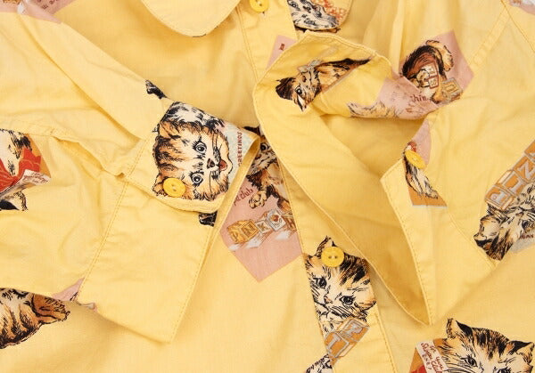PINK HOUSE Cat Print Pullover Short Dress Yellow Size L