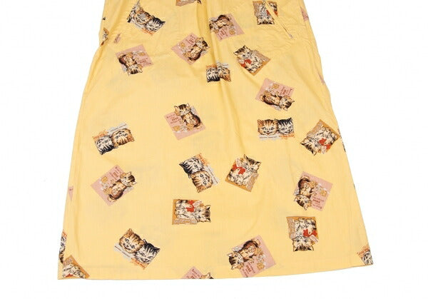 PINK HOUSE Cat Print Pullover Short Dress Yellow Size L