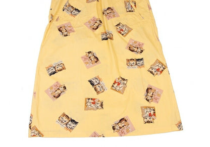 PINK HOUSE Cat Print Pullover Short Dress Yellow Size L