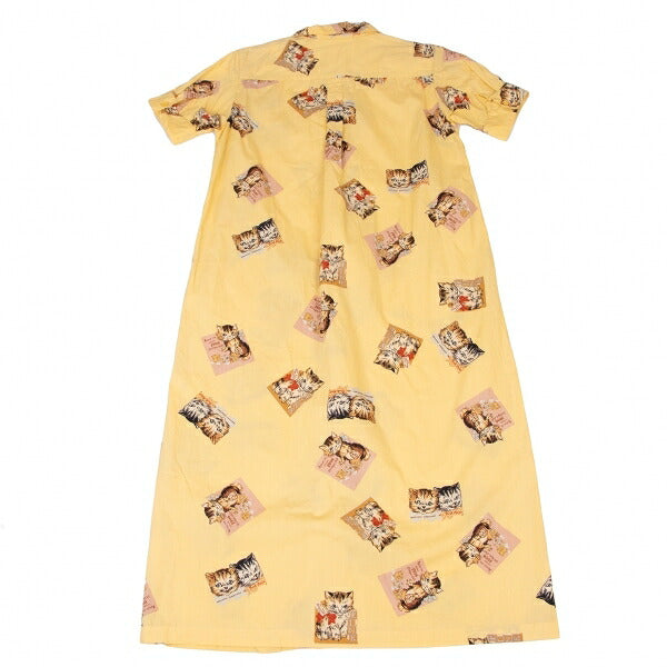 PINK HOUSE Cat Print Pullover Short Dress Yellow Size L
