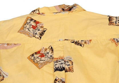 PINK HOUSE Cat Print Pullover Short Dress Yellow Size L