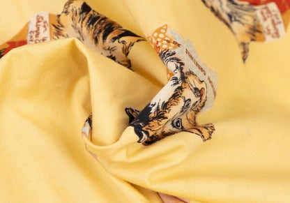 PINK HOUSE Cat Print Pullover Short Dress Yellow Size L