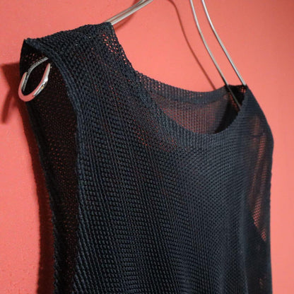 PLEATS PLEASE Black Sheer Mesh Pleated Tank Top Size 3