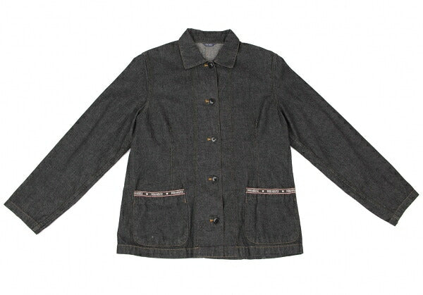 PINK HOUSE Logo Embroidered Taping Denim Jacket Black Size M