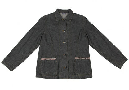 PINK HOUSE Logo Embroidered Taping Denim Jacket Black Size M