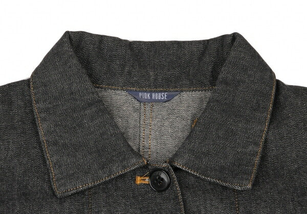 PINK HOUSE Logo Embroidered Taping Denim Jacket Black Size M