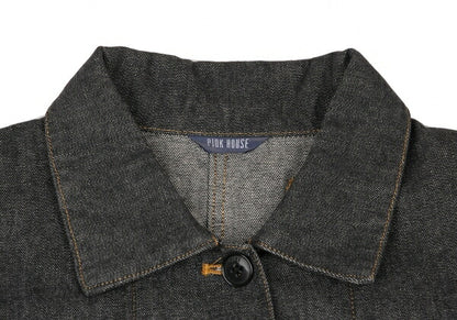 PINK HOUSE Logo Embroidered Taping Denim Jacket Black Size M